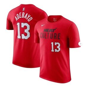 Nike NBA HOT!! "Bam" Adebayo Nike HEAT Culture Blood Red Name & Number Tee S EUC